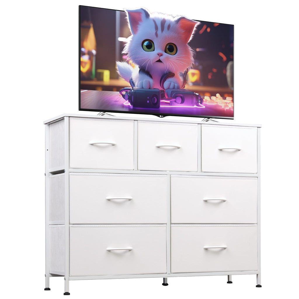 WLIVE Dresser for Bedroom, 7 Drawers, TV Stand, White