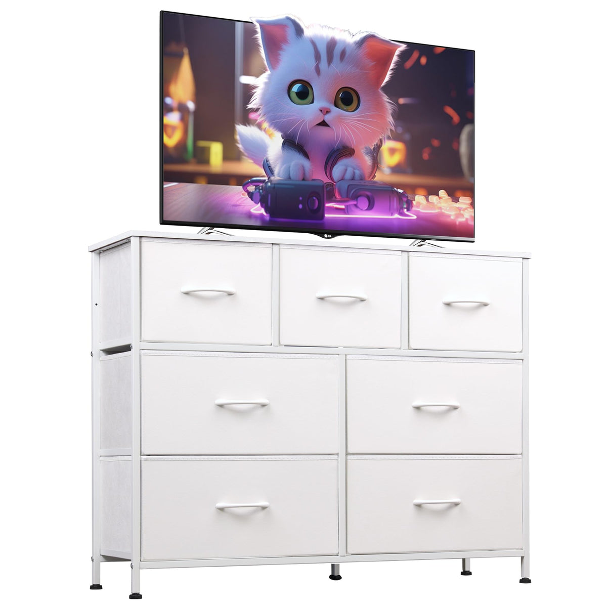 WLIVE Dresser for Bedroom, 7 Drawers, TV Stand, White