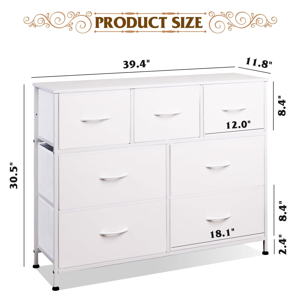 WLIVE Dresser for Bedroom, 7 Drawers, TV Stand, White