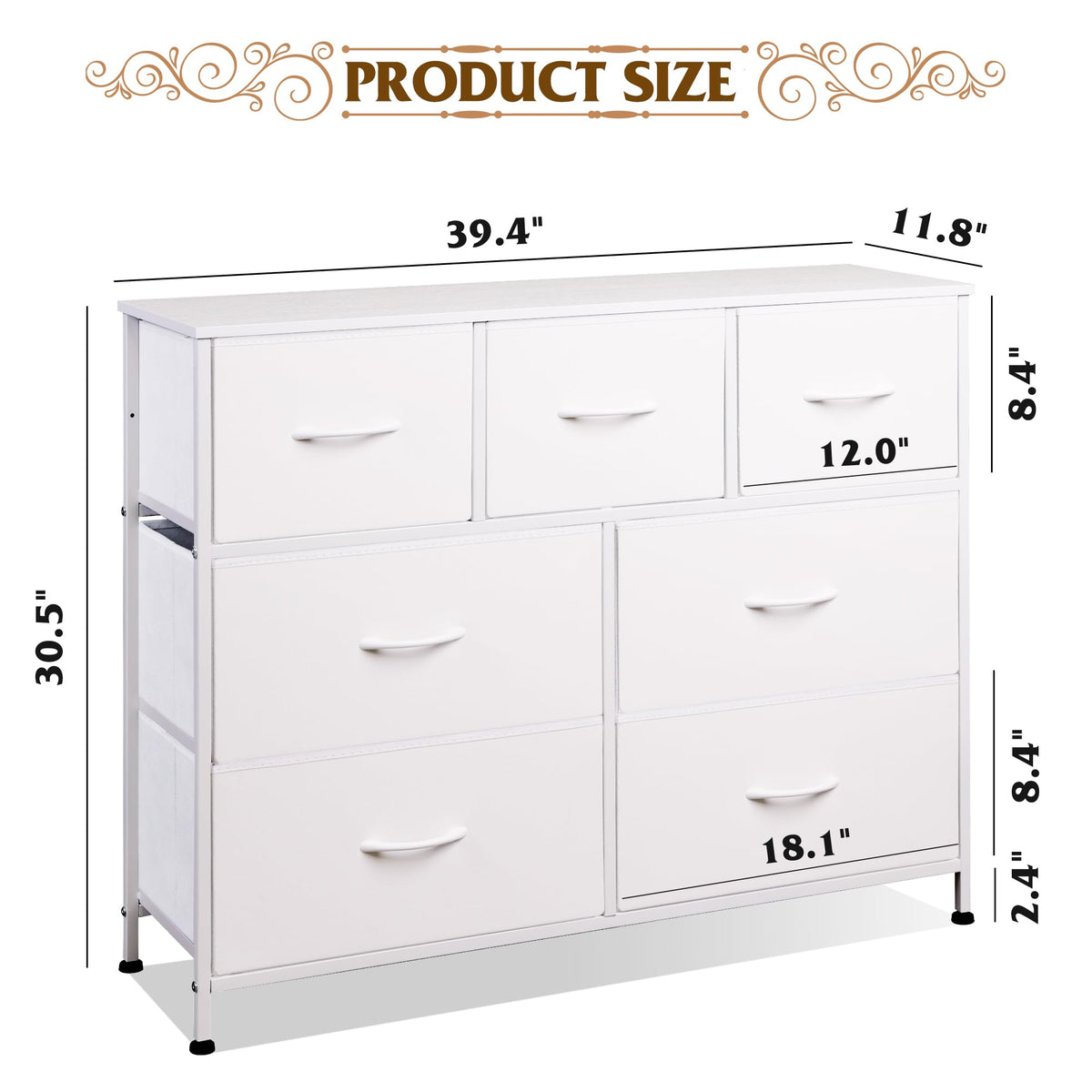 WLIVE Dresser for Bedroom, 7 Drawers, TV Stand, White