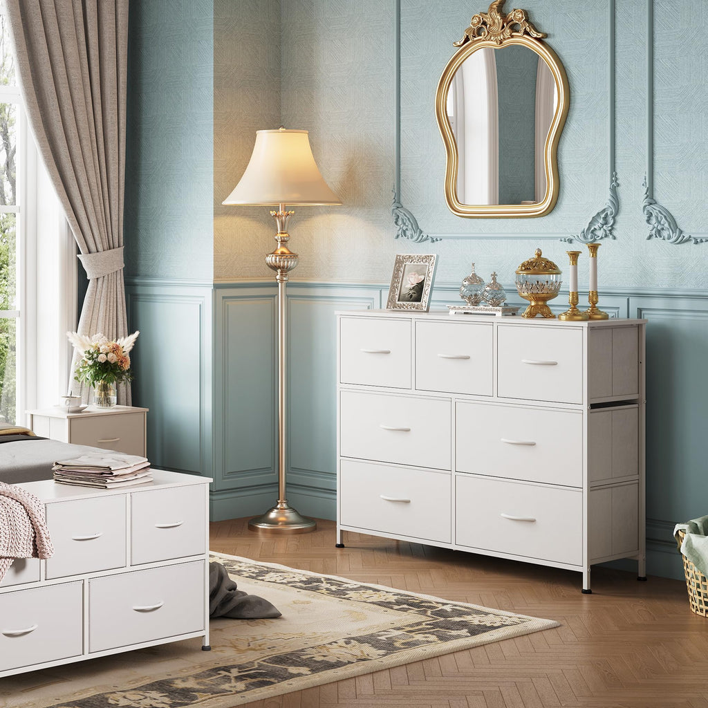 WLIVE Dresser for Bedroom, 7 Drawers, TV Stand, White