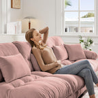 roomfitters Pariss Armless Sofa Chair with Accent Pillow, Tufted Modular Lounge Chair, Single Seat Accent Sofa for Living Room and Bedroom, Pink