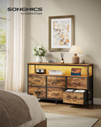 SONGMICS Dresser for Bedroom, Wide Dresser with 6 Drawers & Open Shelf