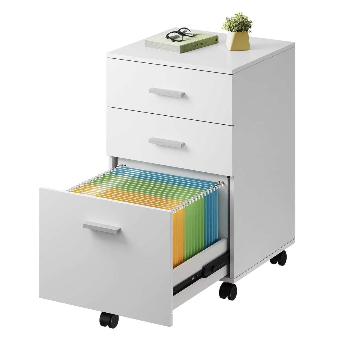 DEVAISE 3 Drawer Wood File Cabinet, Under Desk Filing Cabinet, White