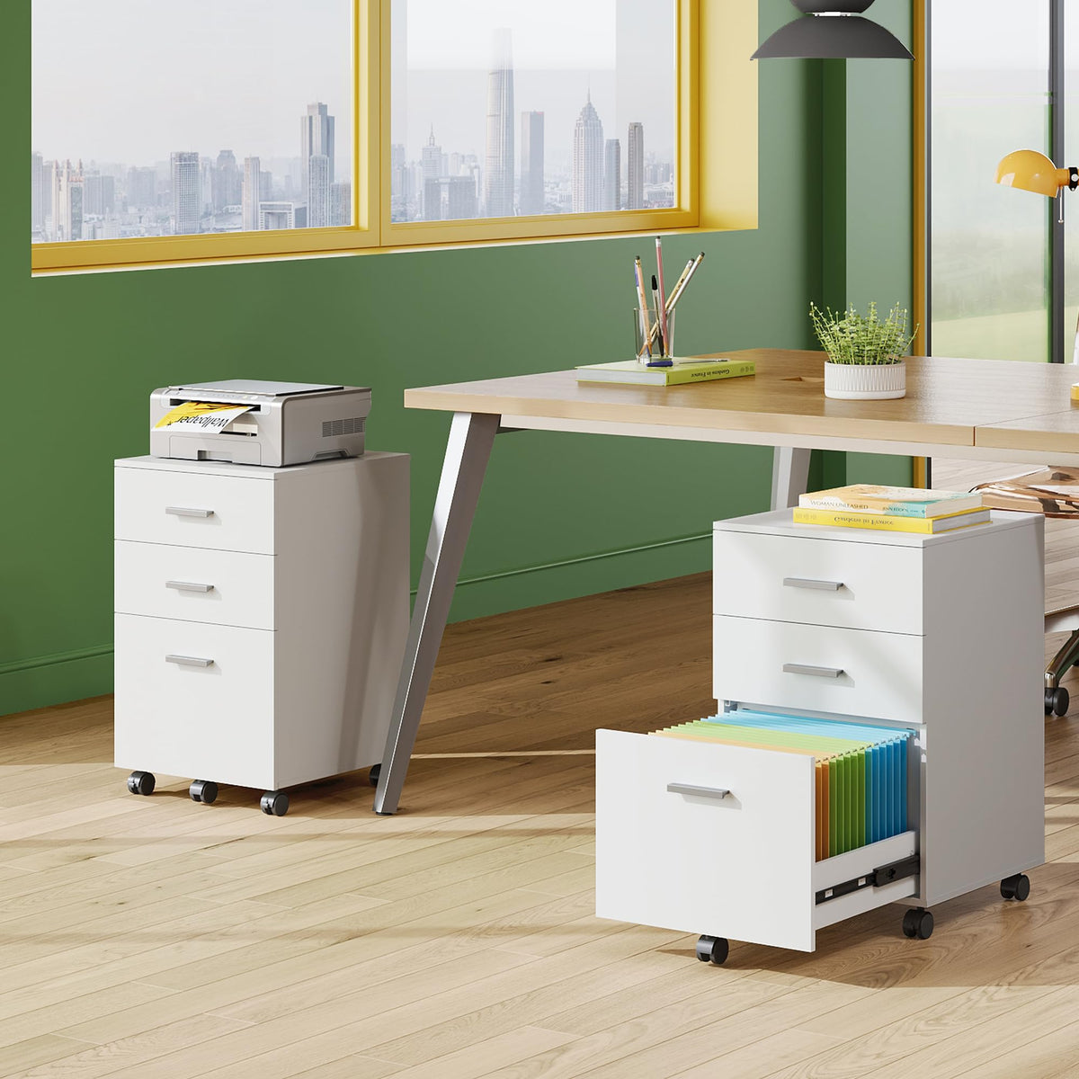 DEVAISE 3 Drawer Wood File Cabinet, Under Desk Filing Cabinet, White