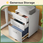 DEVAISE 3 Drawer Wood File Cabinet, Under Desk Filing Cabinet, White