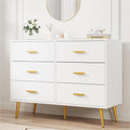 IDEALHOUSE 6 Drawer Dresser, Chest of Drawers with Gold Handles, White
