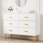 IDEALHOUSE 6 Drawer Dresser, Chest of Drawers with Gold Handles, White