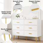 IDEALHOUSE 6 Drawer Dresser, Chest of Drawers with Gold Handles, White