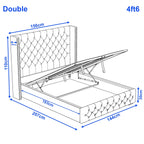 Blisswood Double Ottoman Bed Frame, 4ft6 Velvet Upholstered Wingback Bed with Deep Button Tufted Headboard & Footboard, Gas Lift End Opening Storage, Space Saving Under Bed Storage Wooden Slats, Grey