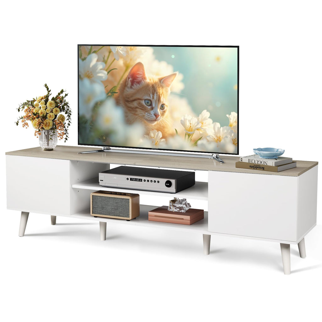 WLIVE TV Cabinet 160 cm Lowboard with 2 Doors up to 70 Inches White 160 x