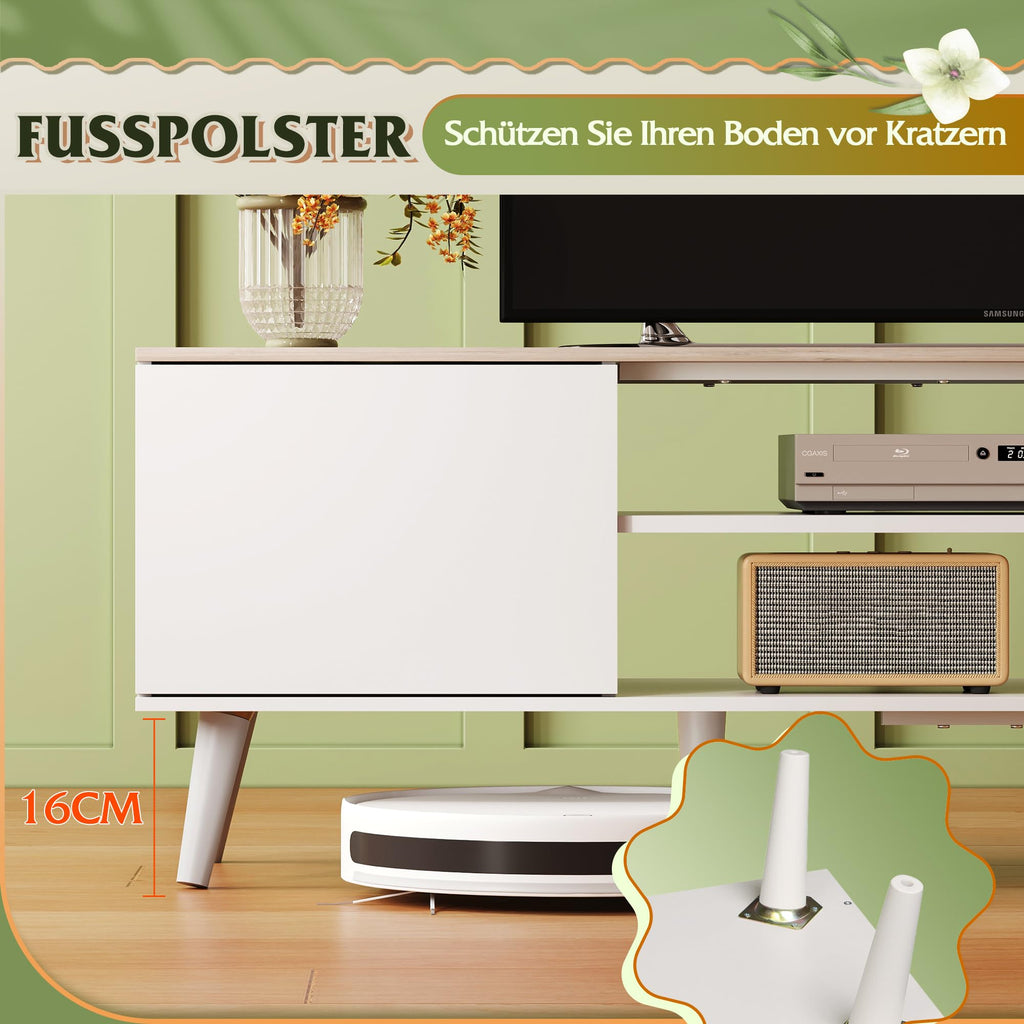 WLIVE TV Cabinet 160 cm Lowboard with 2 Doors up to 70 Inches White 160 x