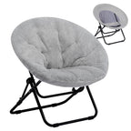 HollyHOME Folding Armchair, Round Folding Chair, Living Room, Wing Chair, Round Lounge Chair, Moon Chair, Relaxing Chair, Cosy Reading Chair, Bedroom, Plush, Grey