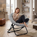 HollyHOME Folding Armchair, Round Folding Chair, Living Room, Wing Chair, Round Lounge Chair, Moon Chair, Relaxing Chair, Cosy Reading Chair, Bedroom, Plush, Grey