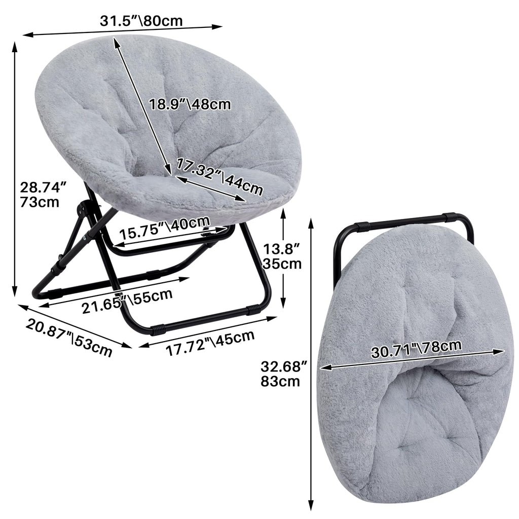 HollyHOME Folding Armchair, Round Folding Chair, Living Room, Wing Chair, Round Lounge Chair, Moon Chair, Relaxing Chair, Cosy Reading Chair, Bedroom, Plush, Grey