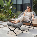 HollyHOME Folding Armchair, Round Folding Chair, Living Room, Wing Chair, Round Lounge Chair, Moon Chair, Relaxing Chair, Cosy Reading Chair, Bedroom, Plush, Grey