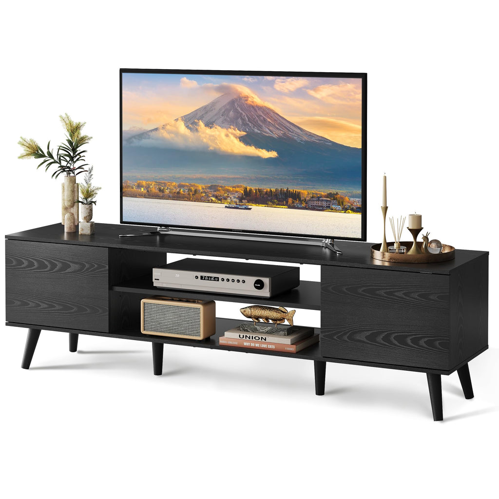 WLIVE TV Cabinet 160 cm Lowboard with 2 Doors up to 70 Inches Black 160 x