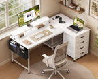 ODK Corner Desk with 4 Drawers and Socket, 140 x 80 cm, White
