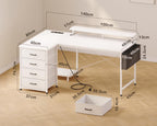 ODK Corner Desk with 4 Drawers and Socket, 140 x 80 cm, White