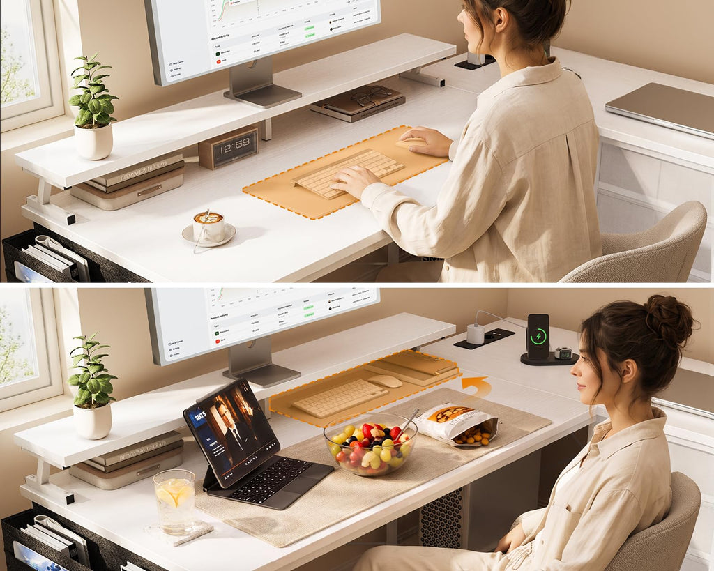 ODK Corner Desk with 4 Drawers and Socket, 140 x 80 cm, White