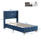 Upholstered Bed 90 x 200 cm Blue Velvet with Slatted Base Padded with Buttons and Rivet Design