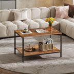 WLIVE Coffee Table, Modern Industrial Wooden Coffee Table with Storage Shelf & Metal Frame, 2-Tier Wood Centre Table for Small Spaces Apartment, Home, Rustic Brown