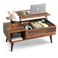 WLIVE Height-Adjustable Coffee Table with Storage Space, Living Room Table with Extendable Top & Open Compartments, Rectangular Coffee Table for Living Room, Rustic Brown
