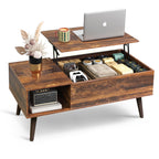 WLIVE Height-Adjustable Coffee Table with Storage Space, Living Room Table with Extendable Top & Open Compartments, Rectangular Coffee Table for Living Room, Rustic Brown
