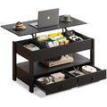 WLIVE Coffee Table 100cm, Lift Up Coffee Table with 2 Drawers, Large Hidden Hidden Compartment and Open Shelf, Lift Tabletop, Dining Table for Living Room, Black