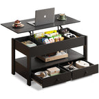 WLIVE Coffee Table 100cm, Lift Up Coffee Table with 2 Drawers, Large Hidden Hidden Compartment and Open Shelf, Lift Tabletop, Dining Table for Living Room, Black