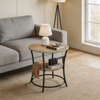 WLIVE 2 Tier Round End Table Steel Frame Small Space Living Room Nightstand