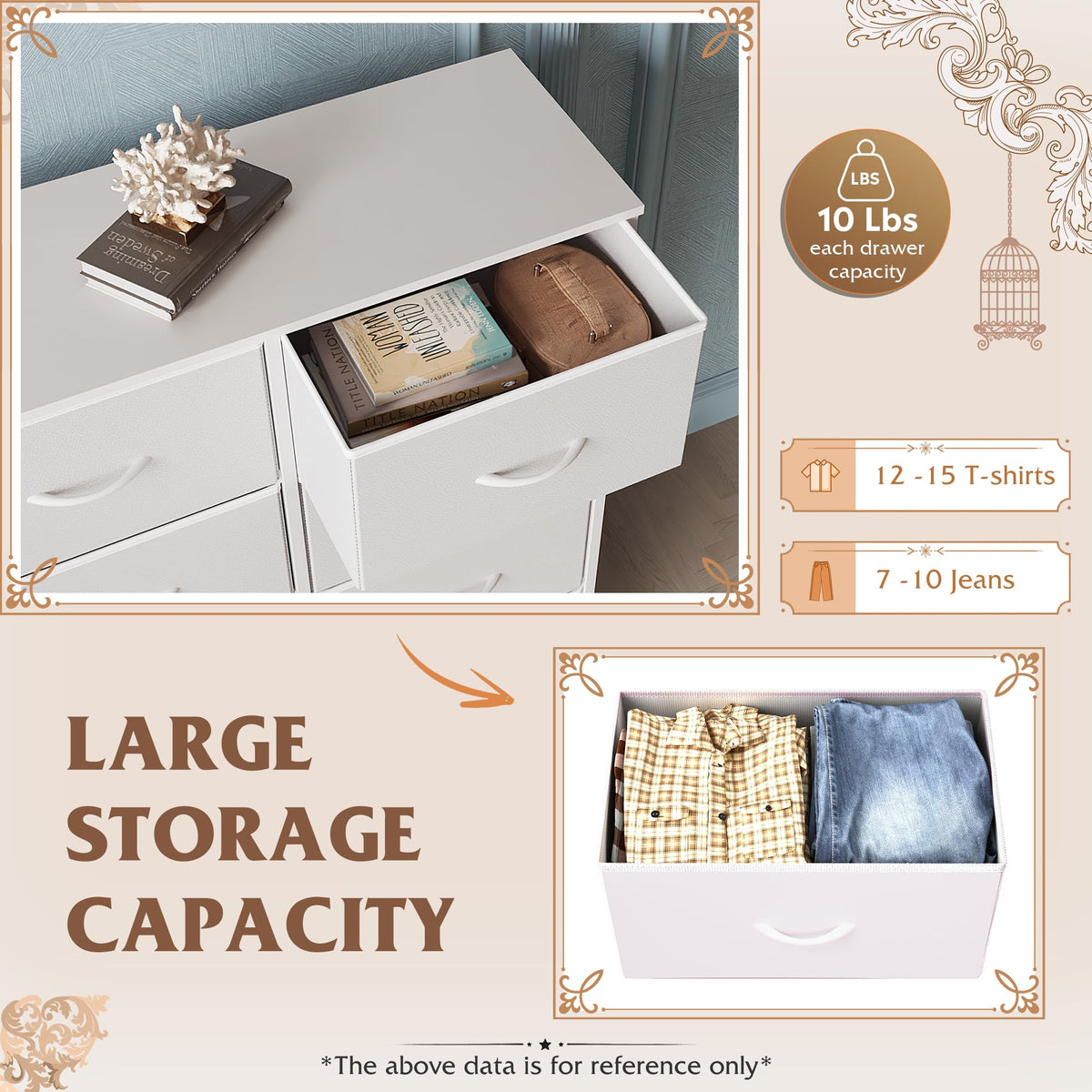 WLIVE Fabric Chest of Drawers Bedroom Dresser 6 Drawer Double Chest of Drawers Storage Tower with Fabric Storage