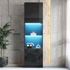 High Gloss Display Cabinet with LED Lighting 1 Glass Shelf 2 Doors Freestanding Tall Cabinet 45 x 35 x 160 cm Storage Cabinet for Living Room Bedroom Dining Room Kitchen Office Black