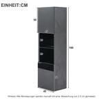 High Gloss Display Cabinet with LED Lighting 1 Glass Shelf 2 Doors Freestanding Tall Cabinet 45 x 35 x 160 cm Storage Cabinet for Living Room Bedroom Dining Room Kitchen Office Black