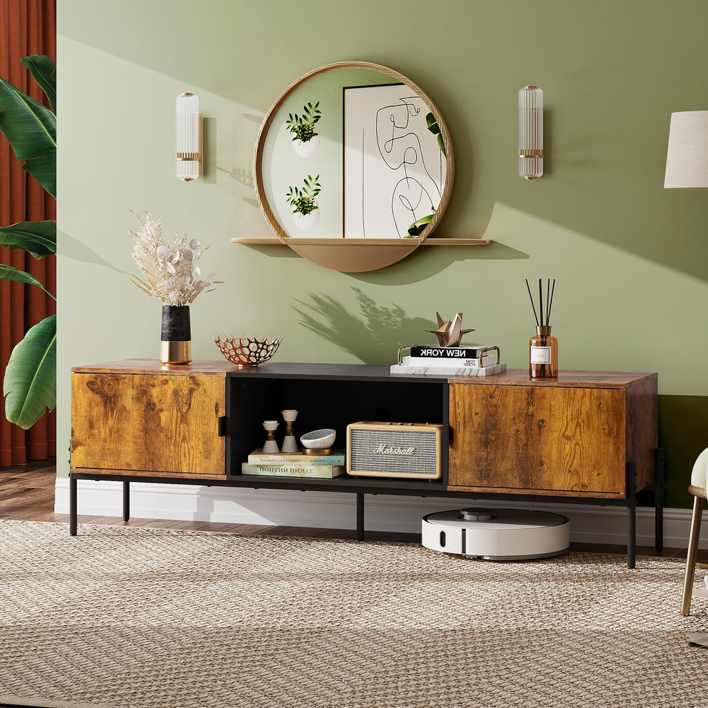 WLIVE TV Stand for 65 Inch TVs, Media Console with Metal Legs, Rustic Brown