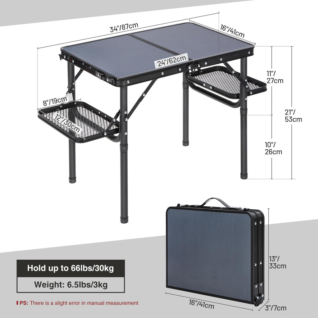 RedSwing Folding Table 3ft, 34x16 Inch Adjustable Height with Extra Space, Lightweight and Portable Aluminum Frame Picnic Table for Outdoor Indoor Picnic, Black