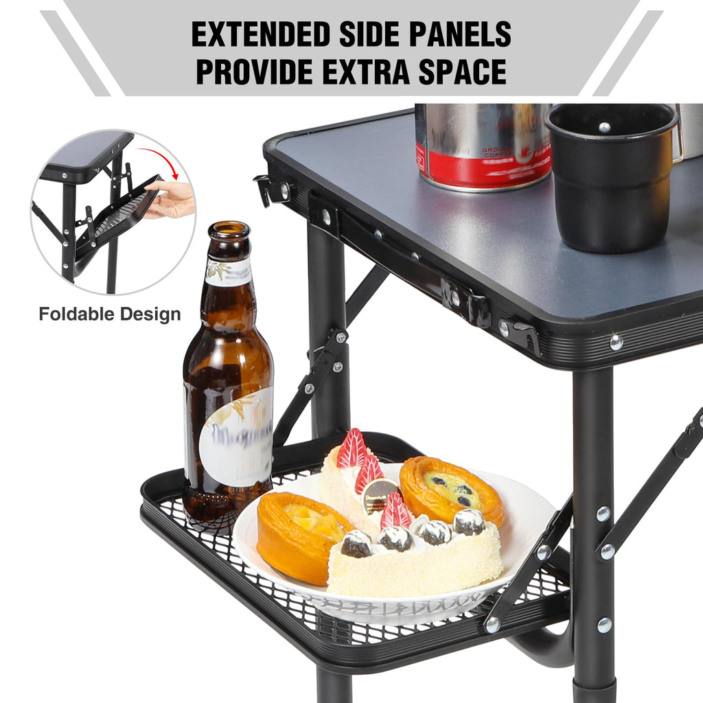 RedSwing Folding Table 3ft, 34x16 Inch Adjustable Height with Extra Space, Lightweight and Portable Aluminum Frame Picnic Table for Outdoor Indoor Picnic, Black