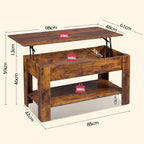 WLIVE 98cm Lift Up Coffee Table with Storage & Hidden Compartment - MDF Top, Solid Wood Legs, Quiet Lift Mechanism, Quick Assembly for Living Room, Rustic Oak