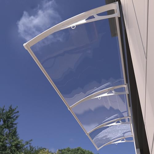 Window Door Awning Canopy White Aluminum Bracket Transparent Polycarbonate Board,Shelter Cover Front Doors Roofing Canopies for Sun Shutter,UV,Rain,Snow Protection (60 X 250cm)