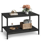 WLIVE Coffee Table, 2-Tier Center Table with Storage, Modern Farmhouse Wood Grain Coffee Table for Living Room, Charcoal Black