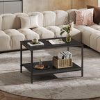 WLIVE Coffee Table, 2-Tier Center Table with Storage, Modern Farmhouse Wood Grain Coffee Table for Living Room, Charcoal Black