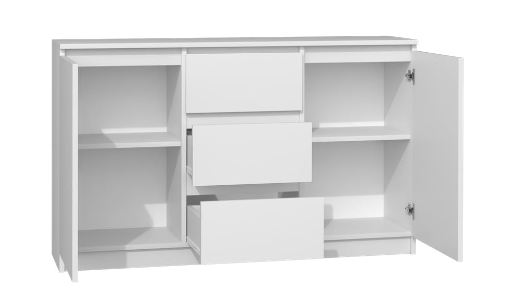 VBChome Chest of Drawers with 2 Doors and 3 Drawers, 120 x 40 x 75 cm, White, Handle-Free Drawer Chest of Drawers, Multi-Purpose Cabinet for Hallway, Bedroom, Living Room, Children's Room, Modern White