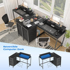 Garvee L-Shaped Computer Desk with Power Outlets & LED Lights - 43-Inch Reversible Corner Gaming Desk with 3 Drawers, Storage Shelves & Removable Monitor Stand, Modern Home Office Desk
