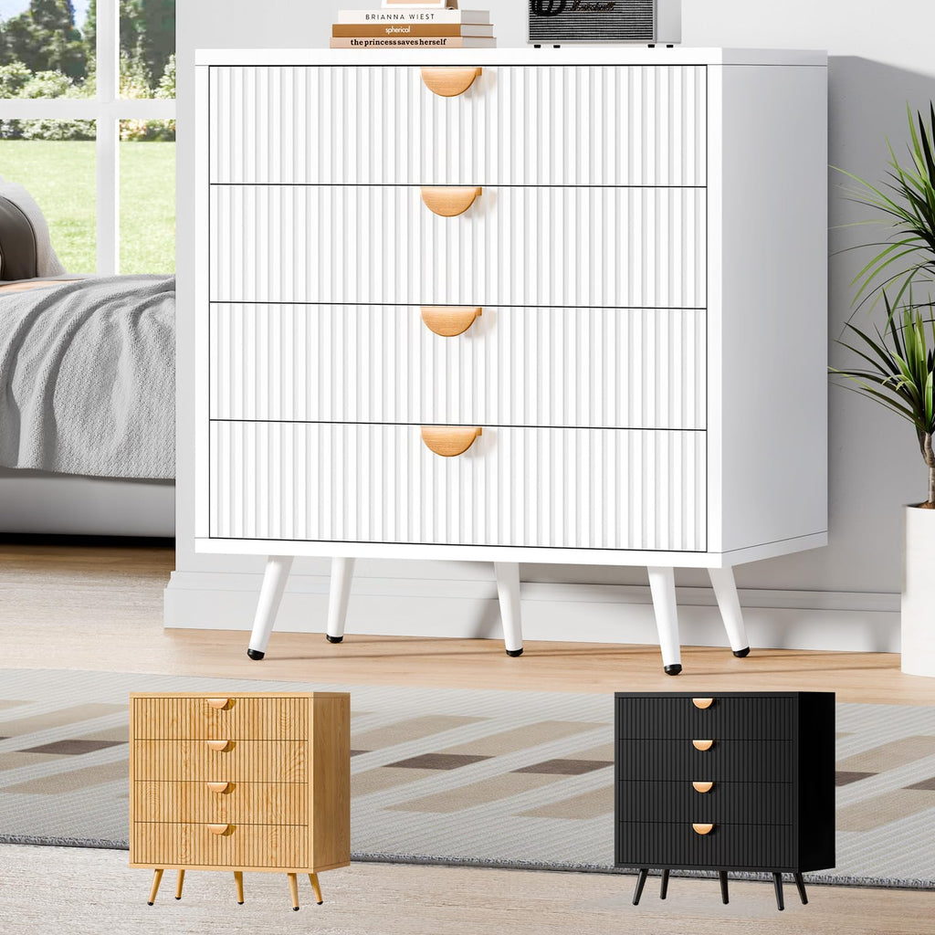 ALFORDSON Fluted Front Chest of 4 Drawers Modern Bedroom Tallboy Dresser