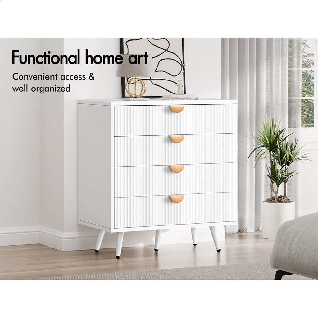 ALFORDSON Fluted Front Chest of 4 Drawers Modern Bedroom Tallboy Dresser