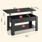 WLIVE 98cm Lift Up Coffee Table with Storage & Hidden Compartment - MDF Top, Solid Wood Legs, Quiet Lift Mechanism, Quick Assembly for Living Room, Embossed Black