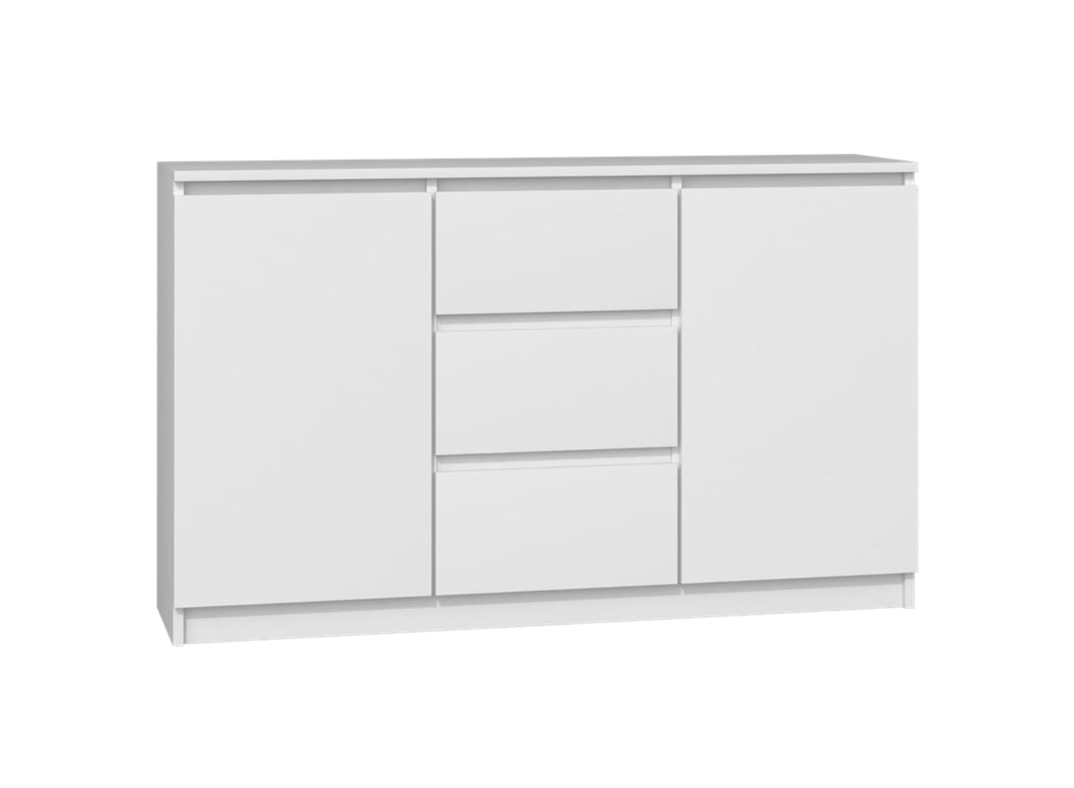 VBChome Chest of Drawers with 2 Doors and 3 Drawers, 120 x 40 x 75 cm, White, Handle-Free Drawer Chest of Drawers, Multi-Purpose Cabinet for Hallway, Bedroom, Living Room, Children's Room, Modern White