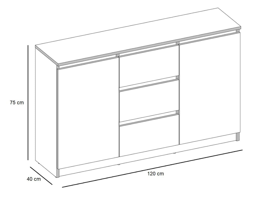 VBChome Chest of Drawers with 2 Doors and 3 Drawers, 120 x 40 x 75 cm, White, Handle-Free Drawer Chest of Drawers, Multi-Purpose Cabinet for Hallway, Bedroom, Living Room, Children's Room, Modern White