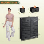 WLIVE 12 Drawer Tall Fabric Dresser Bedroom Storage Chest, Charcoal