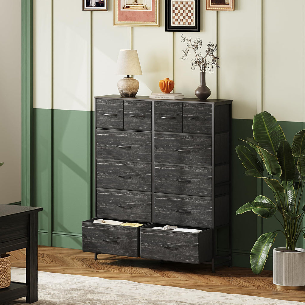 WLIVE 12 Drawer Tall Fabric Dresser Bedroom Storage Chest, Charcoal